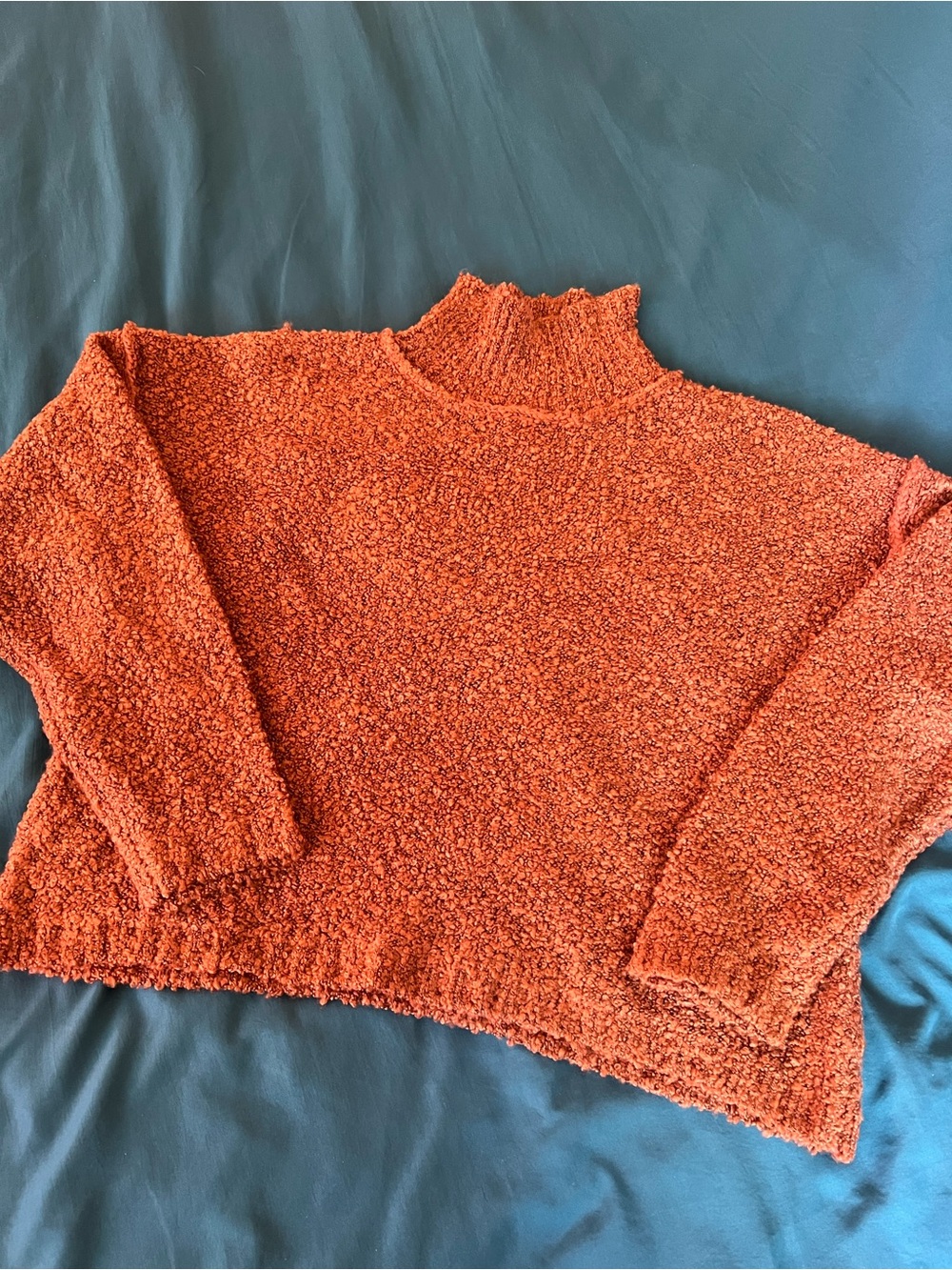 Pink Rose Rust Orange Turtleneck Popcorn Knit Sweater